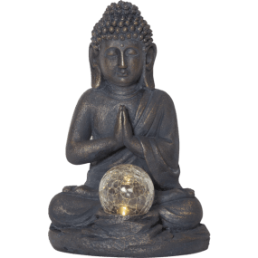 Buddha Grå solcellelampe Fra Star Trading - Solcelledekorasjonen Buddha er en sl&aring;ende og beroligende ornament i gr&aring; polyresin med en lys bronsesmeltet overflate.