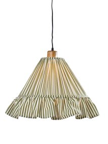 Estrid Ø40 Grønn Taklampe Fra PR Home - Lampeskjermen er trukket med stripete tekstil og har en lett konisk form som avsluttes med en sjenerøs volang nederst.