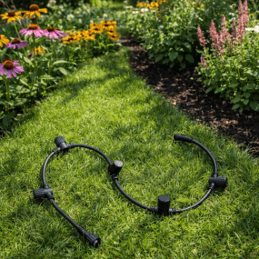 Grenkabel 1m Svart Fra Lightson - &Eacute;n meter lang gummiskj&oslash;teledning med fem kontakter langs kabelen og &eacute;n i enden av kabelen.