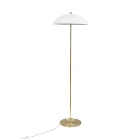Globus Messing/beige Fra Dyberg Larsen - Lampen er laget av metall og kombinerer en myk beige tone med detaljer i messingfinish, noe som gir et harmonisk og moderne uttrykk.