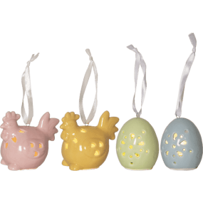 Esther Flerfarget Fra Star Trading - Dekorativ p&aring;skedekorasjon i et sett med 2 p&aring;skekyllinger og 2 egg i blank porselen.