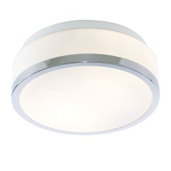 Cheese Ø23 Krom baderomslampe Fra Searchlight - Den frostede hvite skjermen gir et mykt og behagelig lys, som skaper en avslappet og innbydende atmosfære.