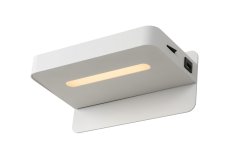 Atkin 25cm Hvit vegglampe Fra Lucide - Perfekt som nattbordslampe takket v&aelig;re den innebygde USB-porten, som gj&oslash;r det enkelt &aring; lade telefonen om natten.