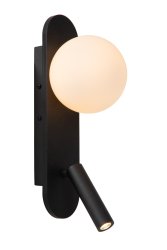 Kelly Svart leselampe Fra Lucide - Kelly kombinerer en atmosf&aelig;reskapende glasskuppel med en justerbar sylindrisk spotlight p&aring;; en vertikal avrundet base i MDF.