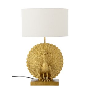 Peacock 58cm Gull Fra Bloomingville - P&aring;fuglbordlampen er en dekorativ og uttrykksfull lampe med en skulpturell base formet som en p&aring;fugl, laget av polyresin med en elegant gullfinish.