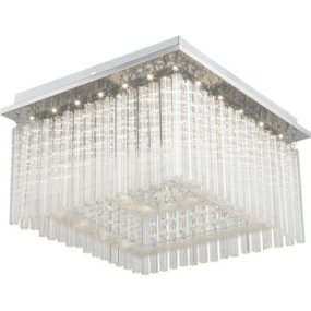 Vince 36cm Krom krystall Fra Globo Lighting - Den firkantede formen og kromfinishen kombineres med klare glassstenger og glitrende krystaller som skaper et eksklusivt og stilig uttrykk.