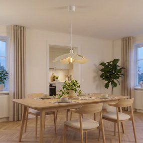 Binacua Ø60 Beige Taklampe Fra Eglo - Skjermen er laget av mykt avrundede blader som overlapper hverandre og lar lyskilden sees i midten.