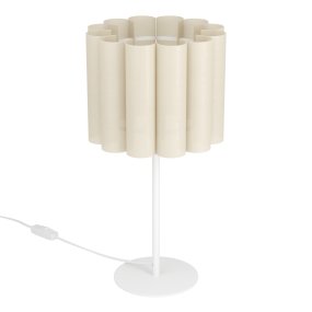 Collegrilli 23cm Beige bordlampe Fra Eglo - Det beige tekstilet gir lampen en varm og koselig f&oslash;lelse og lar lyset filtrere mykt gjennom skjermen.