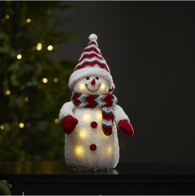 Joylight Snømann Hvit Fra Star Trading - Batteridrevet dekorativ figur i form av en koselig snømann med LED-belysning.