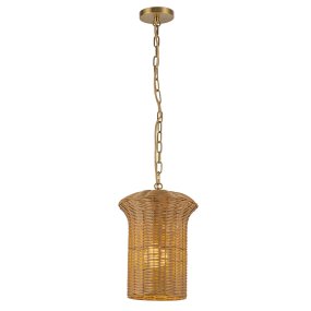 Kai Ø28 Natur Fra Elstead Lighting - Kai er en dekorativ taklampe som kombinerer metall med en rottingskjerm i kurv.