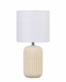 Palizzo 33cm Beige bordlampe Fra Nordic Lighting - Palizzo bordlampe har en beige keramisk base med elegante vertikale ribber og en hvit linskjerm.