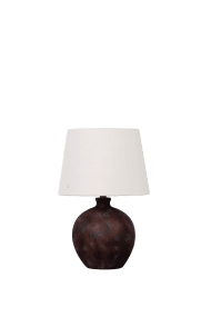 Bellmini 30cm Mørk brun bordlampe Fra Nordic Lighting - Bellmini-bordlampen har en vakker keramisk base i en m&oslash;rkebrun, rustikk finish og en beige linskjerm.