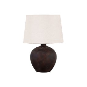 Bella 42cm Mørk brun bordlampe Fra Nordic Lighting - Bella bordlampe har en vakker keramisk base i m&oslash;rkebrun, rustikk finish og en beige linskjerm.