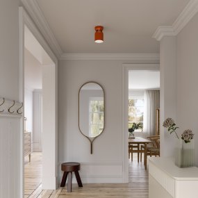 Lennon Ø13 Oransje plafond Fra CO Bankeryd - Lennon er en stilig og kompakt metallpalafond med en m&oslash;rk, oransje farge som gir et harmonisk uttrykk.