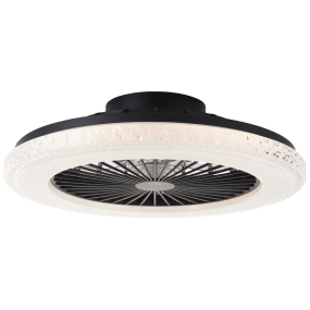 Badria Ø50 Svart Fra Brilliant - Rundt lampen l&oslash;per en dekorativ ramme med gjennomsiktige prismer som reflekterer lyset vakkert og gir lampen en eksklusiv krystalllignende f&oslash;lelse.