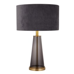 Verona 44cm Grå bordlampe Fra Searchlight - Med base i røkt glass og gull, toppet med en grå; fløyelsskjerm, denne 60 cm høye bordlampen blir en elegant og sofistikert detalj i hjemmet ditt.