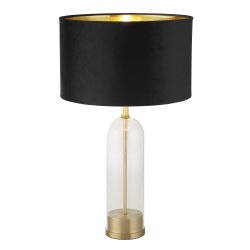 Oxford 44cm Svart bordlampe Fra Searchlight - Med en imponerende glass- og messingsokkel utstr&aring;ler lampen b&aring;de holdbarhet og raffinement, og gir moderne sjarm til ethvert rom.