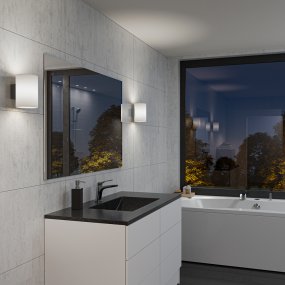 Evoke L Antrasitt/opal Fra Herstal - Den smarta konstruktionen med b&aring;de upp- och nerljus g&ouml;r den till ett utm&auml;rkt val f&ouml;r att belysa din hall, vardagsrum eller sovrum p&aring; ett subtilt men effektfullt s&auml;tt.