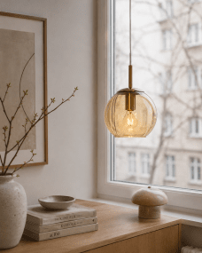  Globi Ø15 Messing/rav vinduslampe Fra Nordic Lighting - Globi vinduslampe er en stilig og moderne lampe som gir rommet en varm og koselig f&oslash;lelse.