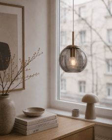 Globi Ø15 Messing/røkt vinduslampe Fra Nordic Lighting - Globi vinduslampe er en stilig og moderne lampe som gir rommet en varm og koselig f&oslash;lelse.