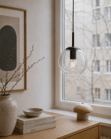 Globi Ø15 Svart/gjennomsiktig vinduslampe Fra Nordic Lighting - Globi vinduslampe er en stilig og moderne lampe som gir rommet en varm og koselig f&oslash;lelse.