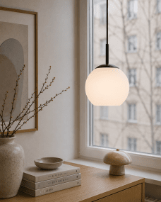 Globi Ø15 Svart og hvitt vinduslampe Fra Nordic Lighting - Globi-vinduslampen er en stilig og moderne lampe som gir rommet en varm og koselig f&oslash;lelse.