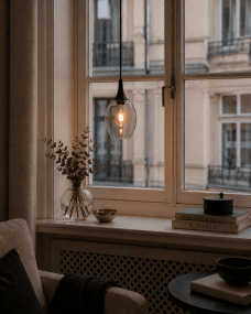 Elipzo Ø18 Røykfarget vinduslampe Fra Lampan - Den transparente formen lar lyskilden bli en del av designet og gir lampen en dekorativ karakter.