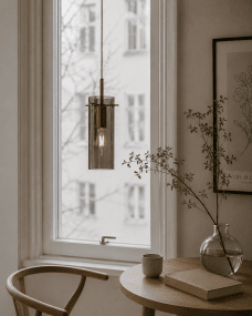 Cilinda Ø7 Messing/røkt vinduslampe Fra Nordic Lighting - Cilinda er en tidl&oslash;s vinduslampe med elegant design.