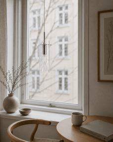 Cilinda Ø7 Krom/gjennomsiktig vinduslampe Fra Nordic Lighting - Det klare glasset skaper en fin lysspredning, og i kombinasjon med metallet i kromfinish blir det en stilig interi&oslash;rdetalj.