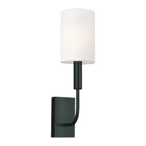 Brianna 36cm Svart Fra Elstead Lighting - Lampen er laget av svart metall og har en mykt buet arm som skaper en fin kontrast mot den rette veggplaten.