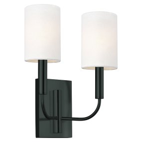 Brianna 36cm Svart Fra Elstead Lighting - Lampen er laget av svart metall og har mykt buede armer som skaper en fin kontrast mot den rette veggplaten.