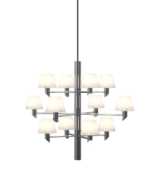 Gil Ø67 Krom Taklampe Fra Herstal - Et moderne design som reflekterer lys og liv med selvsikker eleganse gjennom de opale glassskjermene.