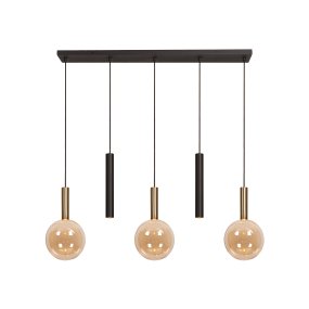 Josiane 105cm Svart Fra Lucide - De ravfargede glasskuplene har messingfargede fester og har hver en G9-lyskilde som sprer en myk og innbydende gl&oslash;d.