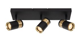 Gorik 3 Svart spotlight Fra Lucide - Den svarte metallarmaturen og messingfinishdetaljene passer perfekt inn i moderne interiør.