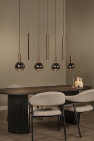 Jamsine 137cm Kopper Fra Lucide - De r&oslash;kt fargeskjermene sprer et varmt og behagelig lys, mens de tre spotlightene gir et rettet og sterkt lys nedover.