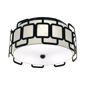 Sabina Ø38 Svart Fra Elstead Lighting - Under er det en sokkelplate i hvit plast som sprer lyset jevnt og blendfritt i rommet.