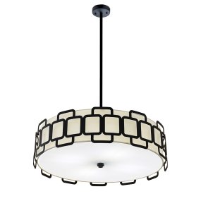 Sabina Ø57 Svart Fra Elstead Lighting - Under er en sokkelplate i hvit plast som sprer lyset jevnt og blendfritt i rommet.
