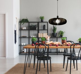 Arcos Ø50 Svart Fra Aneta Lighting - Den elegante taklampen Arcos består av lameller i kryssfiner i en myk avrundet form som skaper en vakker lys- og skyggeeffekt.
