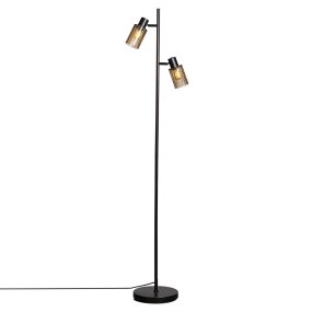 Kiera 2 Svart/ravfarget gulvlampe Fra Cottex - Den mattsvarte metallrammen danner en stilig kontrast til det ravfargede glasset og gj&oslash;r Kiera til et dekorativt element i rommet.
