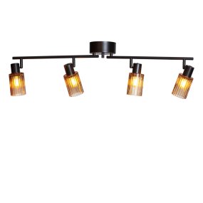 Kiera 4 Svart/ravfarget spotlight Fra Cottex - Kiera er en stilig spotlight med matt svart ramme og fire bevegelige skjermer i riflet, ravfarget glass.