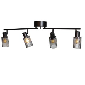 Kiera 4 Svart/Røkt spotlight Fra Cottex - Kiera er en stilig spotlight med en mattsort ramme og fire r&oslash;rformede skjermer i riflet, r&oslash;kt glass.