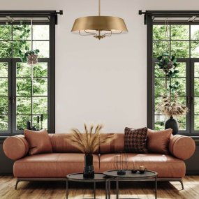Luella Ø56 Børstet messing Taklampe Fra Elstead Lighting - Med den medfølgende stangen kan Luella enkelt gjøres om fra en taklampe til en pendel.