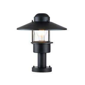 Klampenborg 32cm Svart Fra Elstead Lighting - Tillverkad av rostfritt st&aring;l i svart finish och glas, erbjuder den en robust konstruktion som st&aring;r emot v&auml;der och vind.