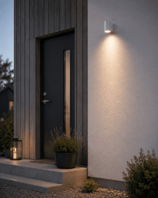 Oden Single Hvit utendørslampe Fra Lampan - Lampan lyser fint ner p&aring; v&auml;ggen och skapar en h&auml;rlig atmosf&auml;r.