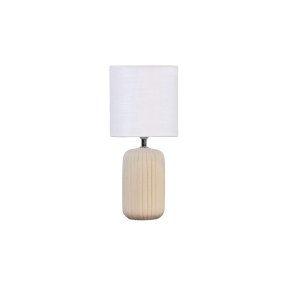 Palizzo 33cm Beige bordlampe Fra Nordic Lighting - Palizzo bordlampe har en beige keramisk base med elegante vertikale ribber og en hvit linskjerm.