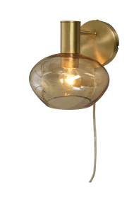 Bell Ø15 Matt messing vegglampe Fra Aneta Lighting - Vegglampen er skrudd fast; vegg med jumper og har ledning med mellomstrømbryter og plugg.