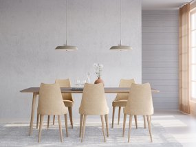 Horisont Ø43 Champagne Taklampe Fra Belid - Utstyrt med integrert LED med 1200 lm og en fargetemperatur på 2700 K, skaper den en varm og behagelig atmosfære i rommet.