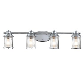 Ashland Bay 85cm Krom baderomslampe Fra Elstead Lighting - Laget av stål og glass, tilbyr den en luksuriøs polert kromfinish og fire vakkert teksturerte glass som sprer lyset.