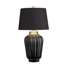 Bexley 56cm Svart bordlampe Fra Elstead Lighting - Den levereras med en avsmalnande lampsk&auml;rm i svart konstsilke med en silverlaminerad insida, handgjord i Storbritannien.