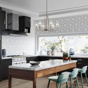 Kimrose Ø68 Nikkel Fra Elstead Lighting - De geometriske formene er i fokus og forsterkes av en elegant polert nikkelfinish.